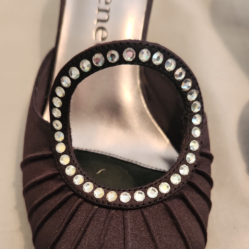J.Renee Black Satin Heels with Rhinestone Accent 3 inch heels - Picture 4 of 5